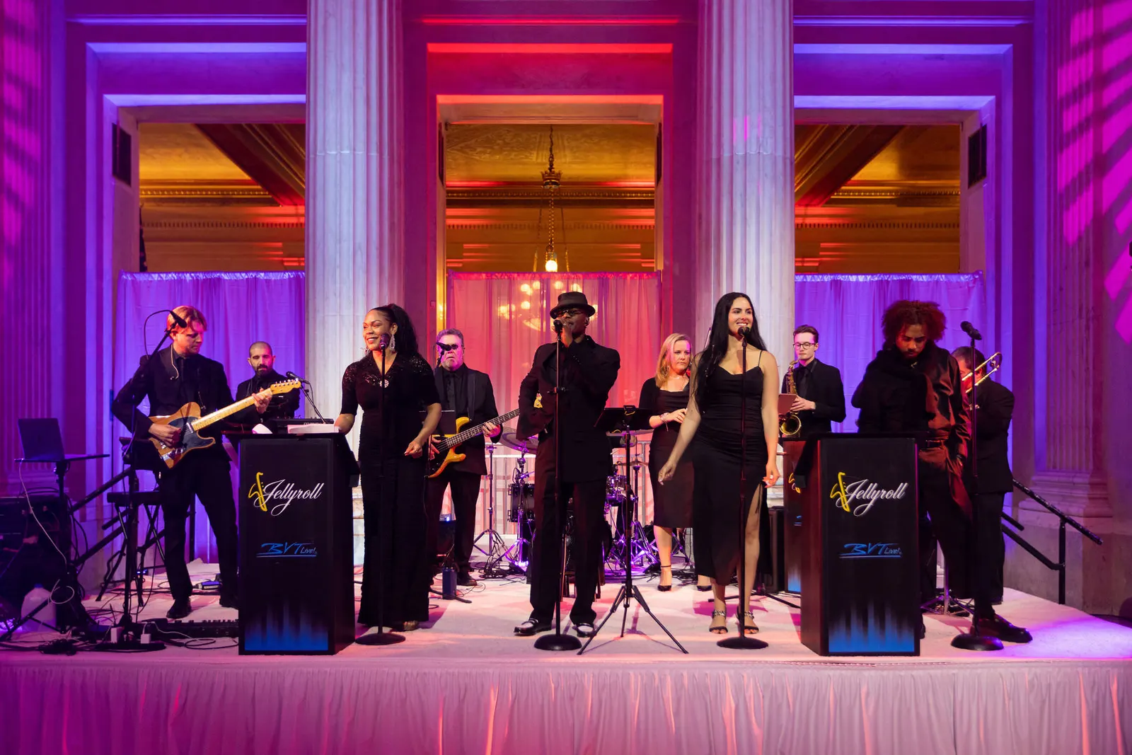 Live band performing on stage under colorful lighting at the Tiger Gala 2026, photographed by Marquee Visuals in Los Angeles.